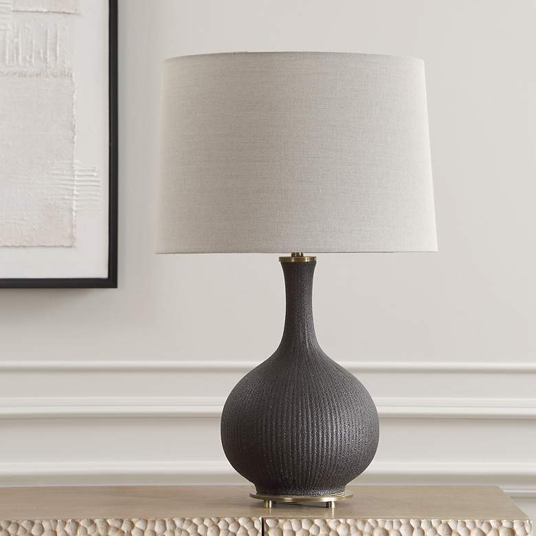 Image 3 Uttermost Rimini Matte Black Ribbed Ceramic Table Lamp more views