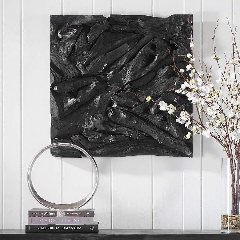 Image 1 Uttermost Rio 23 1/2 inch Square Satin Black Stain Wood Wall Art