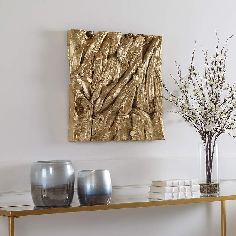 Image 4 Uttermost Rio Gold Leaf 23 1/2" Square Wood Wall Decor more views