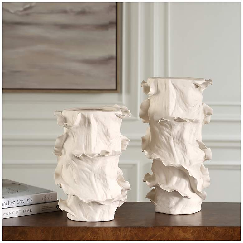 Image 1 Uttermost Ripple Crest 2-Piece Crisp White Vase Set
