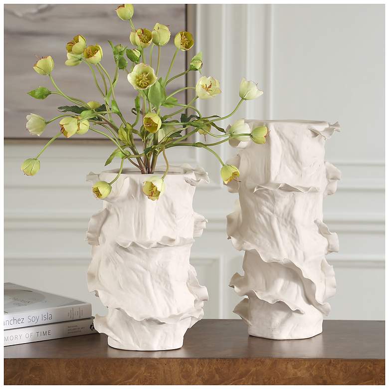 Image 3 Uttermost Ripple Crest 2-Piece Crisp White Vase Set more views