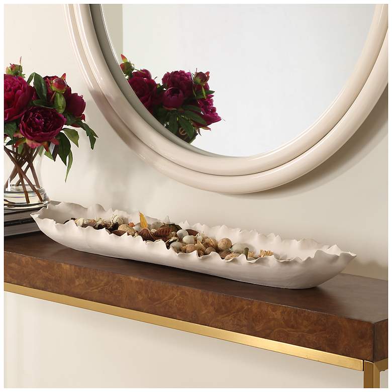 Image 2 Uttermost Ripple Crest 32" Long Matte White Ceramic Bowl more views