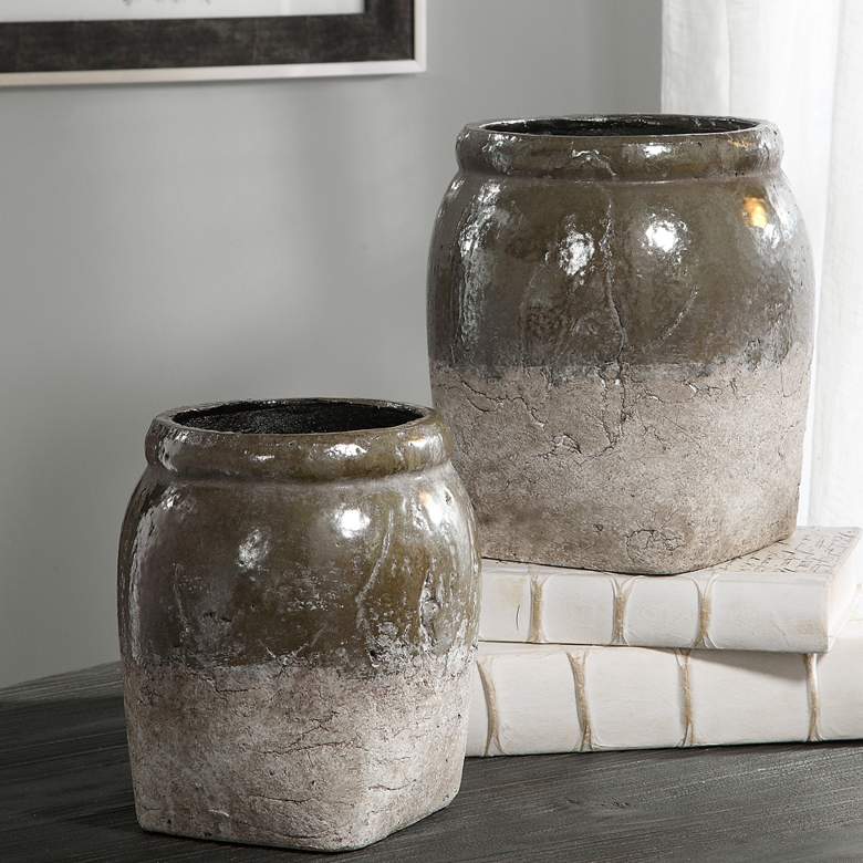 Image 1 Uttermost Rocia Stone Metallic Gray Ceramic Bowls Set of 2