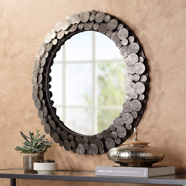 Image 5 Uttermost Rolin 32 3/4 inch Round Staggered Nail Head Mirror more views
