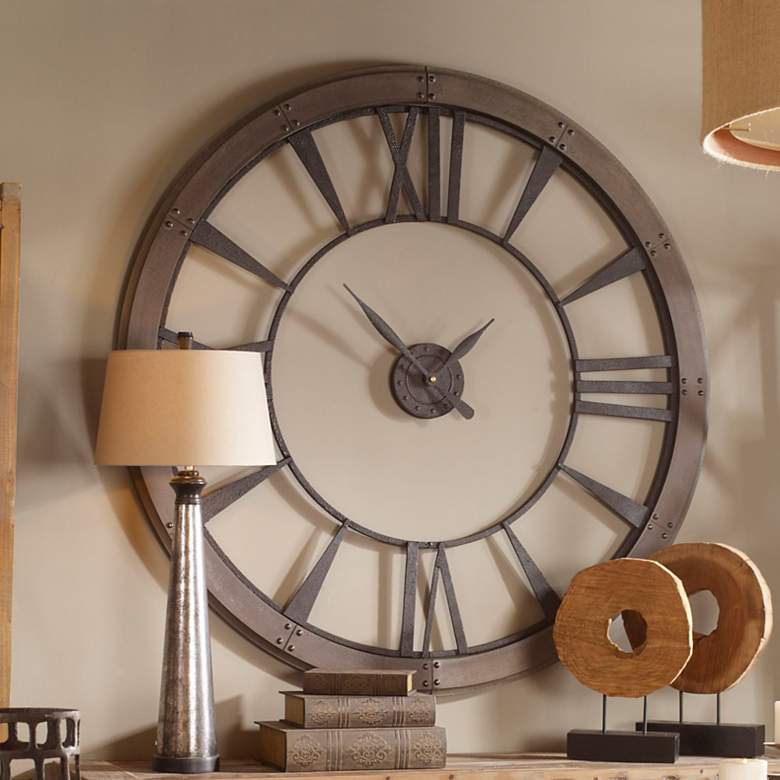Image 1 Uttermost Ronan Rustic Bronze 60" Round Wall Clock