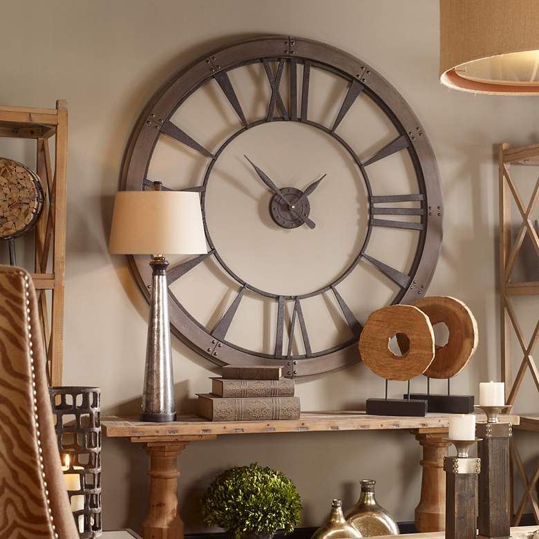 Image 3 Uttermost Ronan Rustic Bronze 60" Round Wall Clock more views