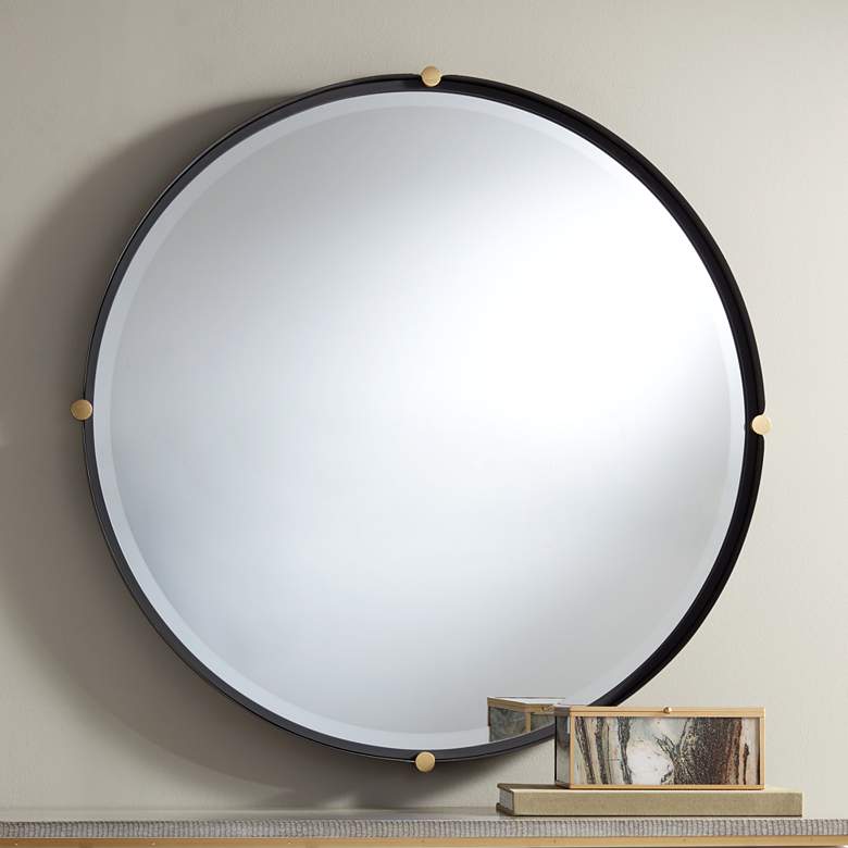 Image 1 Uttermost Ronson 34 inch Gold and Matte Black Round Wall Mirror