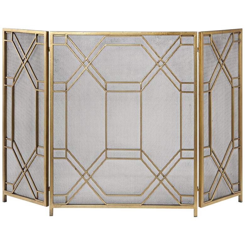 Image 1 Uttermost Rosen 52 1/2" Wide Antiqued Gold Leaf Fireplace Screen