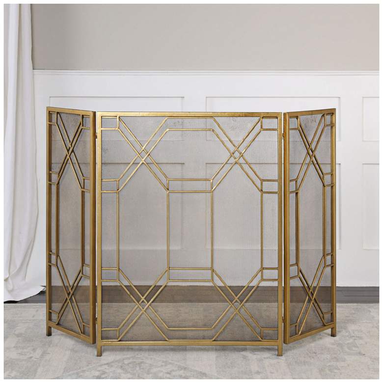 Image 2 Uttermost Rosen 52 1/2" Wide Antiqued Gold Leaf Fireplace Screen more views
