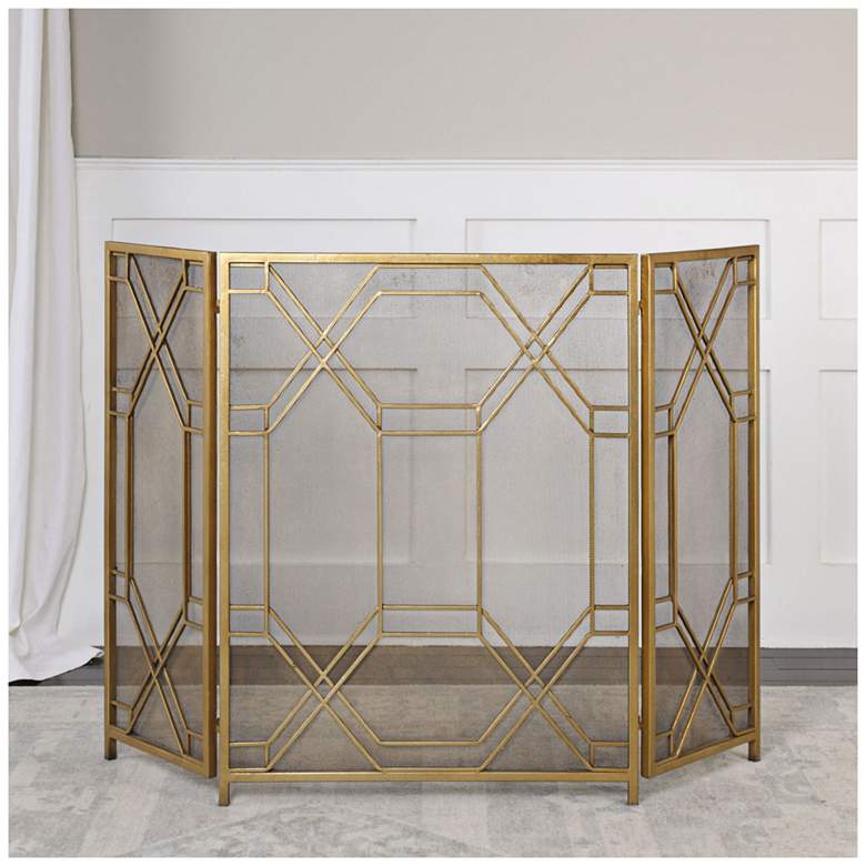 Image 2 Uttermost Rosen Antiqued Gold Leaf 34"H Fireplace Screen more views