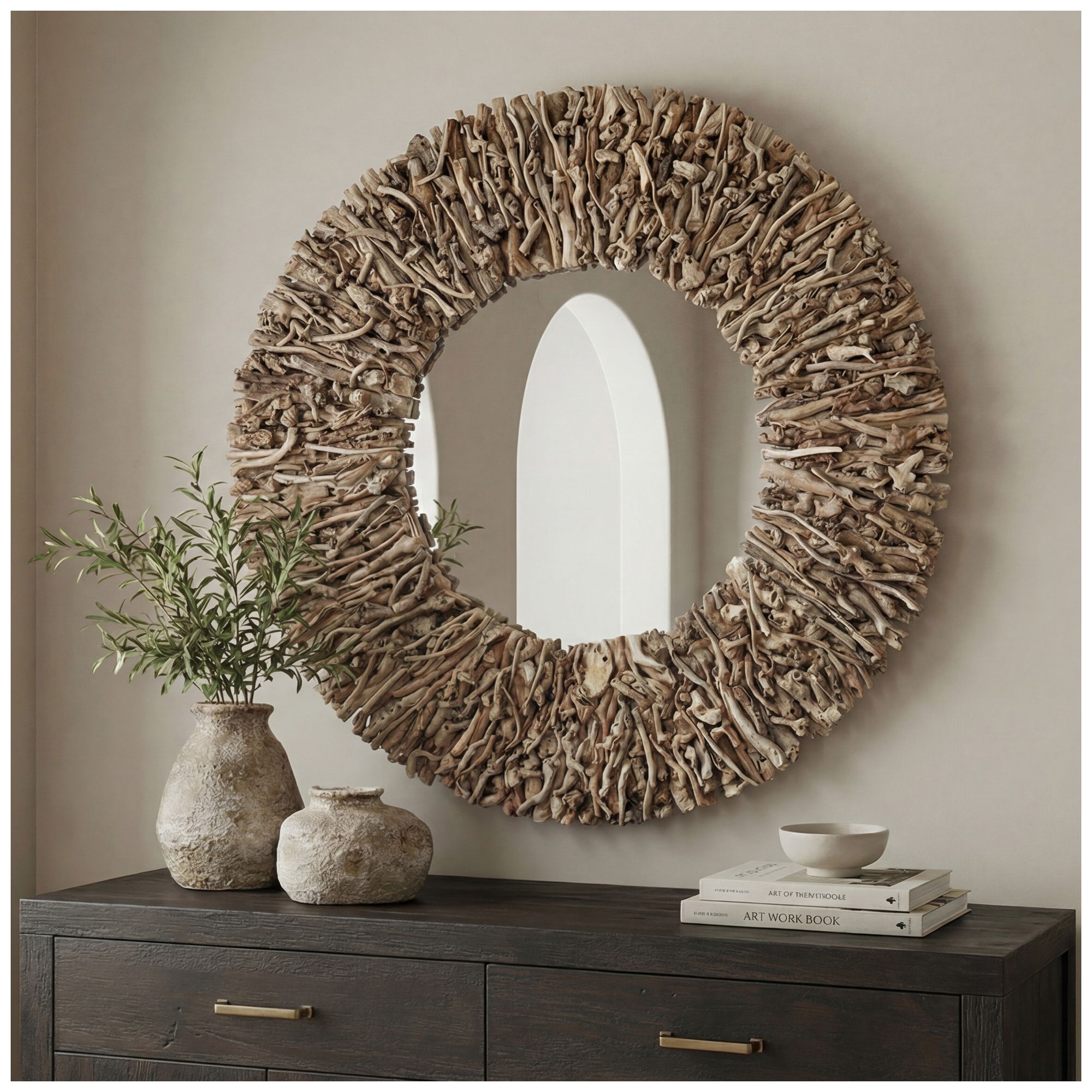 Image 2 Uttermost Rossetti Moringa Wood 39.3" Round Wall Mirror more views