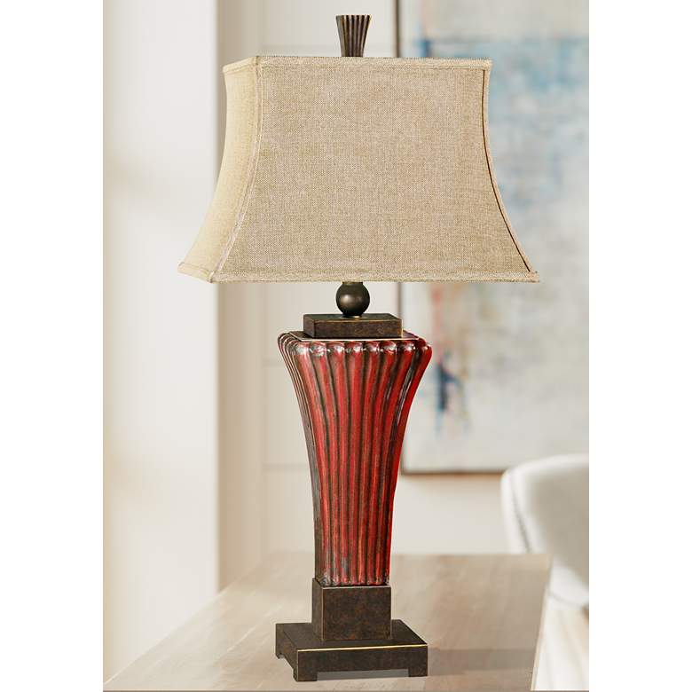 Image 1 Uttermost Rosso Ribbed Ceramic Dark Red Table Lamp