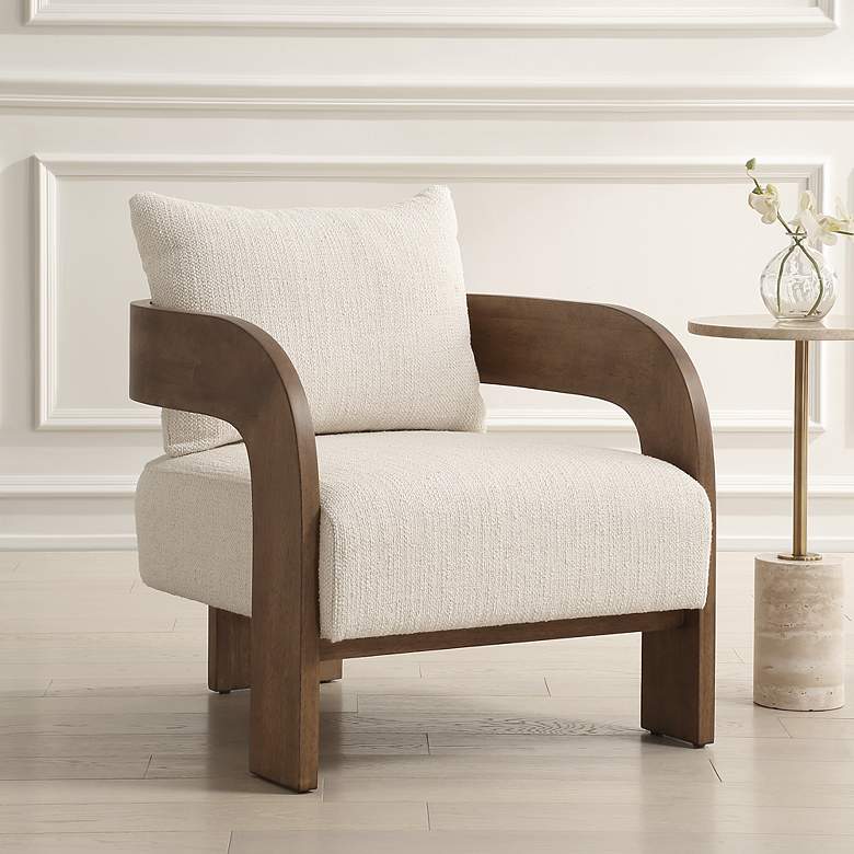 Image 1 Uttermost Rowan Ivory Fabric and Oak Wood Accent Chair