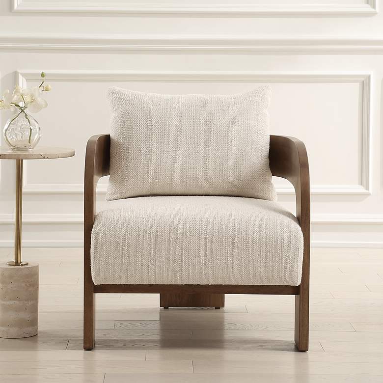 Image 3 Uttermost Rowan Ivory Fabric and Oak Wood Accent Chair more views