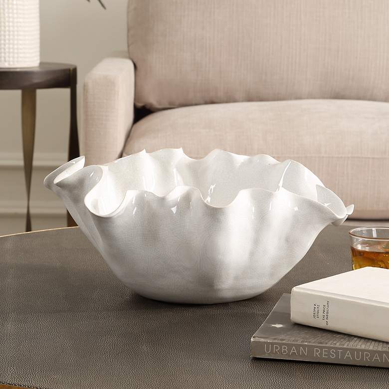 Image 1 Uttermost Ruffle Bloom White Ceramic Bowl