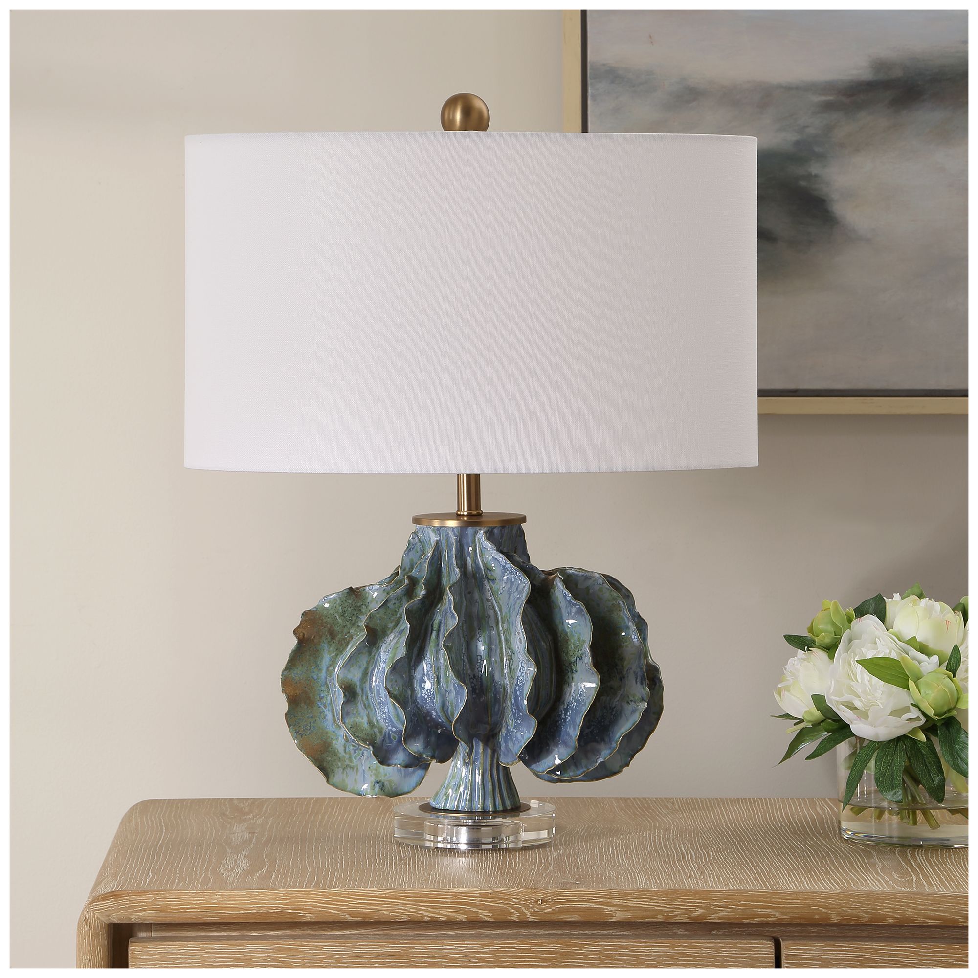 Image 3 Uttermost Ruffle Up 23" Earthy Blue Ceramic Table Lamp more views