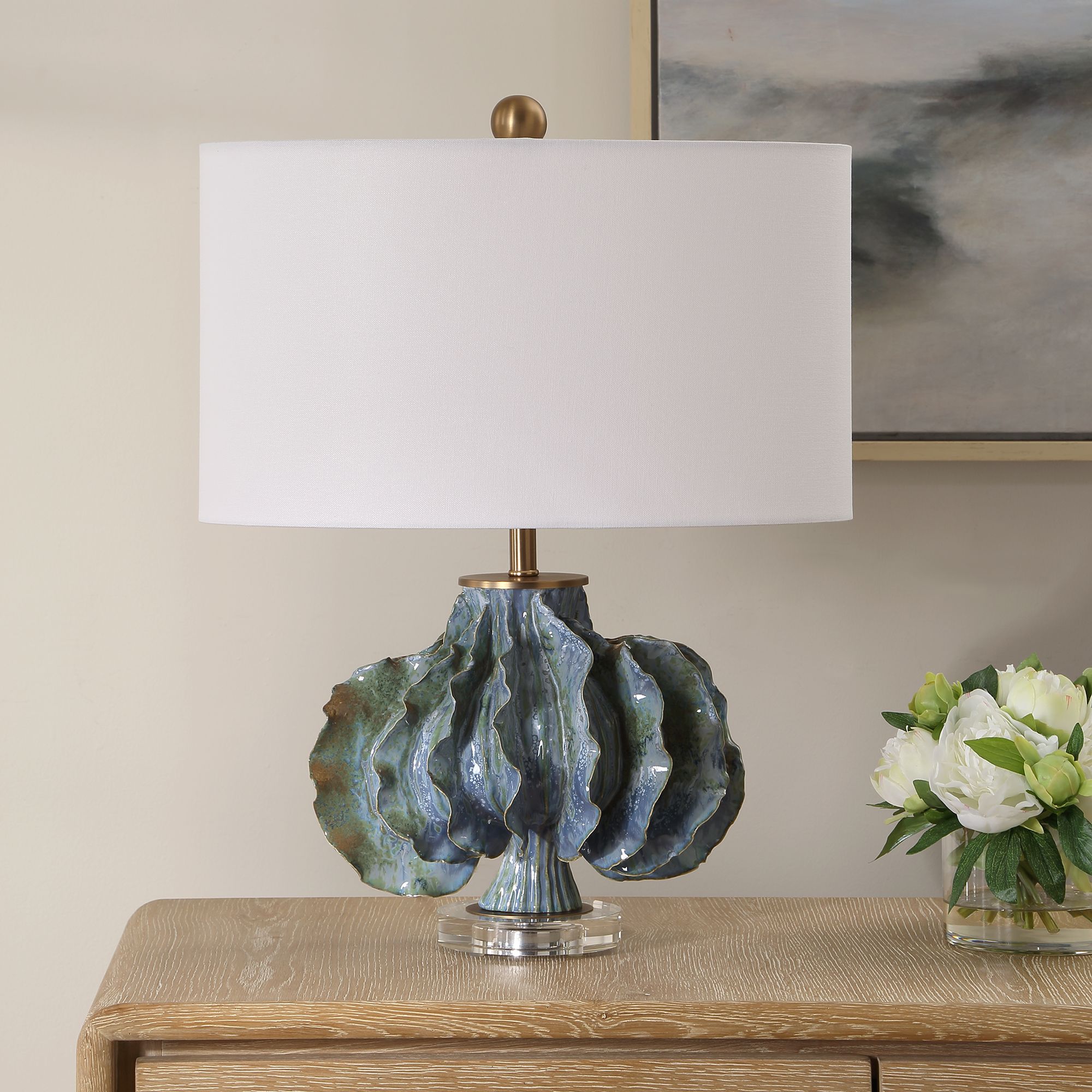 Image 3 Uttermost Ruffle Up 23" Earthy Blue Ceramic Table Lamp more views