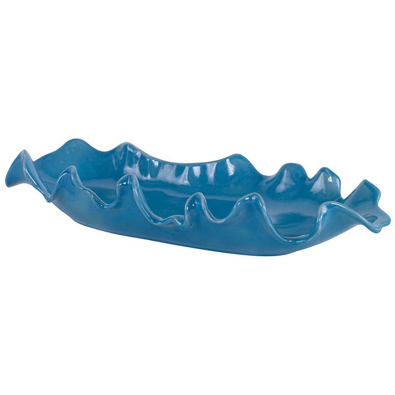 Image 2 Uttermost Ruffled Feathers Gloss Blue Glaze Ceramic Bowl