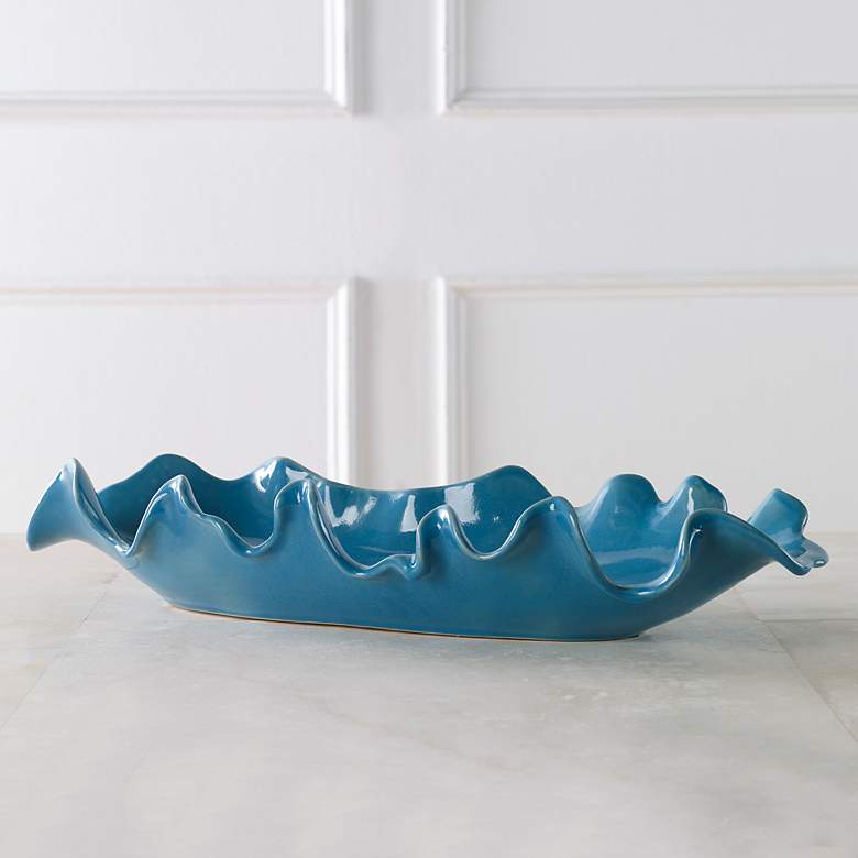 Image 1 Uttermost Ruffled Feathers Gloss Blue Glaze Ceramic Bowl