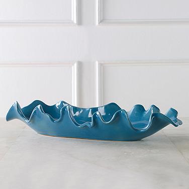 Uttermost Ruffled Feathers Gloss Blue Glaze Ceramic Bowl
