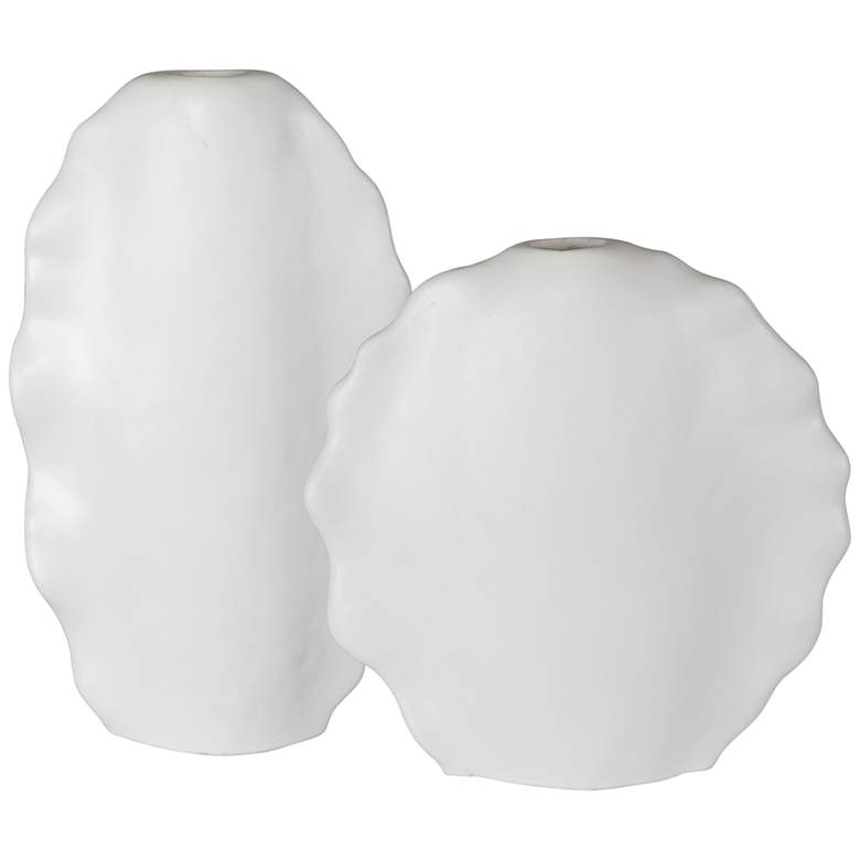 Image 1 Uttermost Ruffled Matte White Glaze Ceramic Vases Set of 2