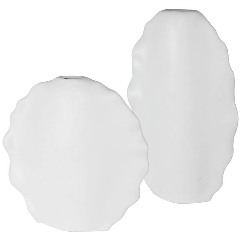 Image 3 Uttermost Ruffled Matte White Glaze Ceramic Vases Set of 2 more views