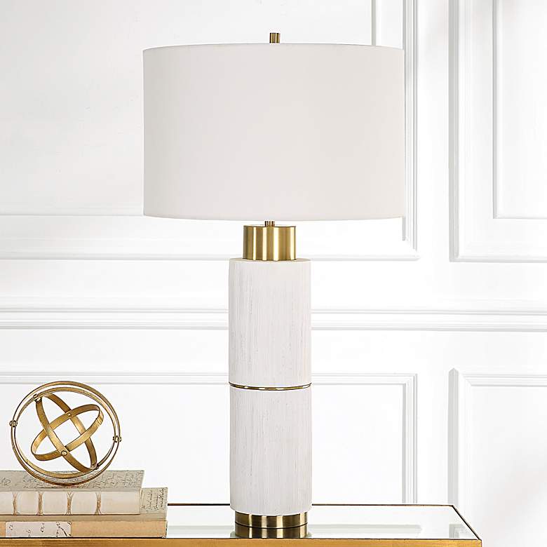 Image 1 Uttermost Ruse 30 inch Textured White-Washed Wood Metal Table Lamp