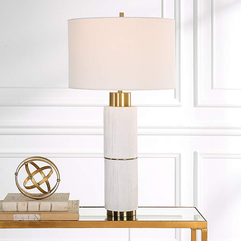 Image 1 Uttermost Ruse 30" Textured White-Washed Wood Metal Table Lamp