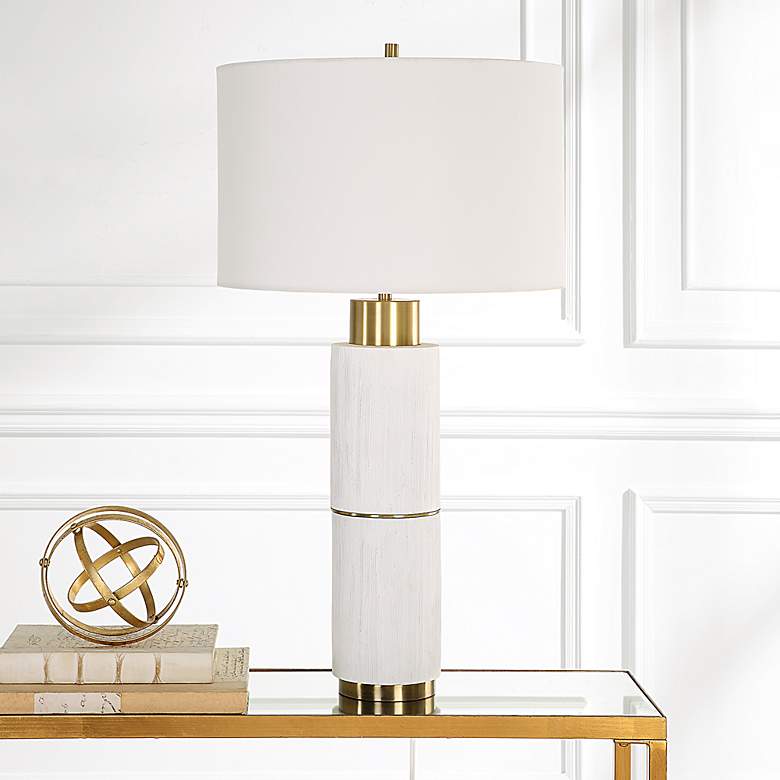 Image 3 Uttermost Ruse 30" Textured White-Washed Wood Metal Table Lamp more views