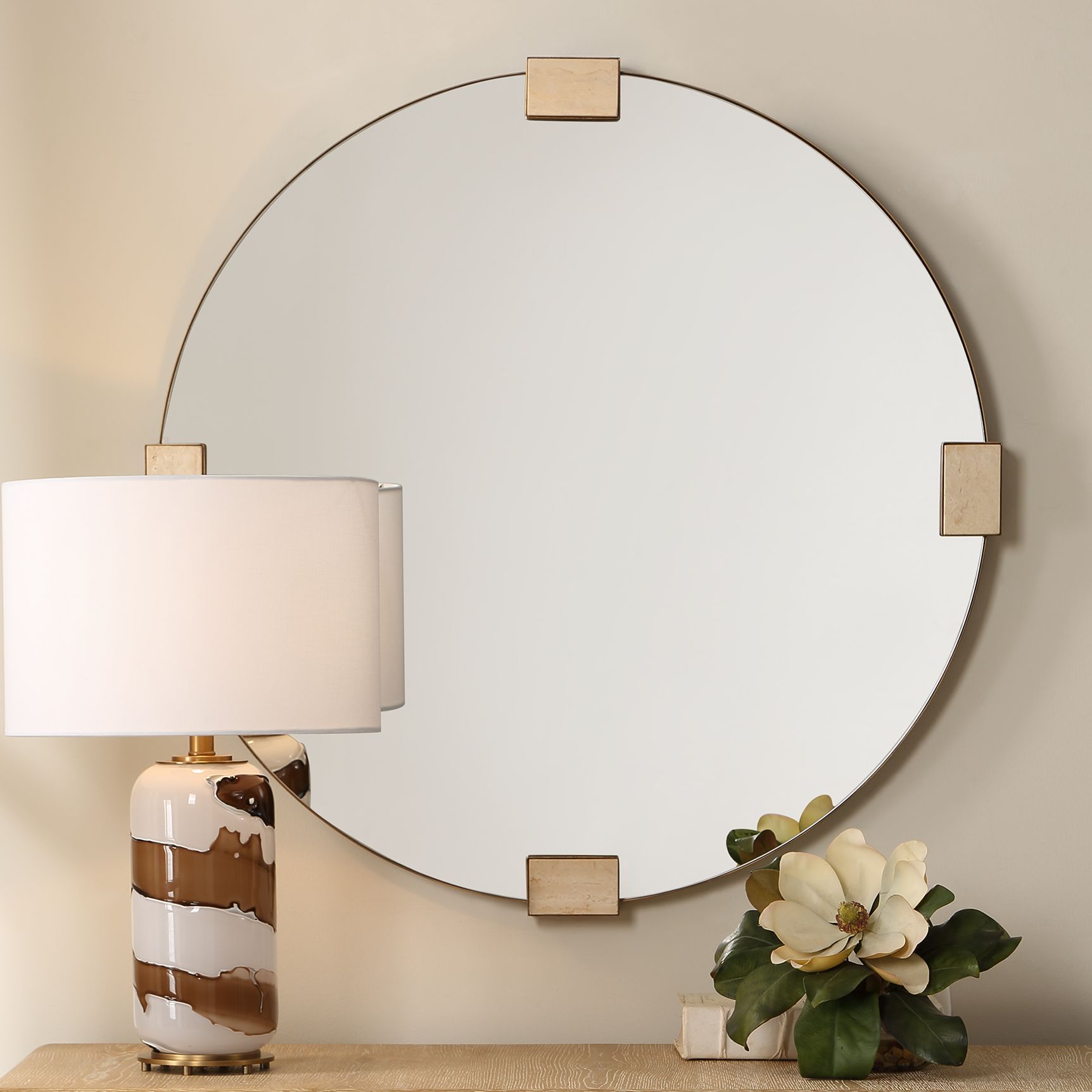 Thumbnail1 of Uttermost Russo Bronze 36 3/8" Round Mirror with Travertine Inlay