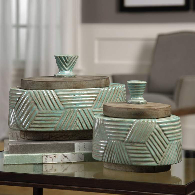 Image 1 Uttermost Ruth Blue and Green 2-Piece Ceramic Boxes Set