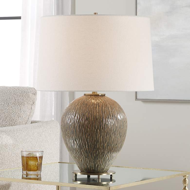 Image 1 Uttermost Rya 23 3/4" Rich Brown Ceramic Table Lamp