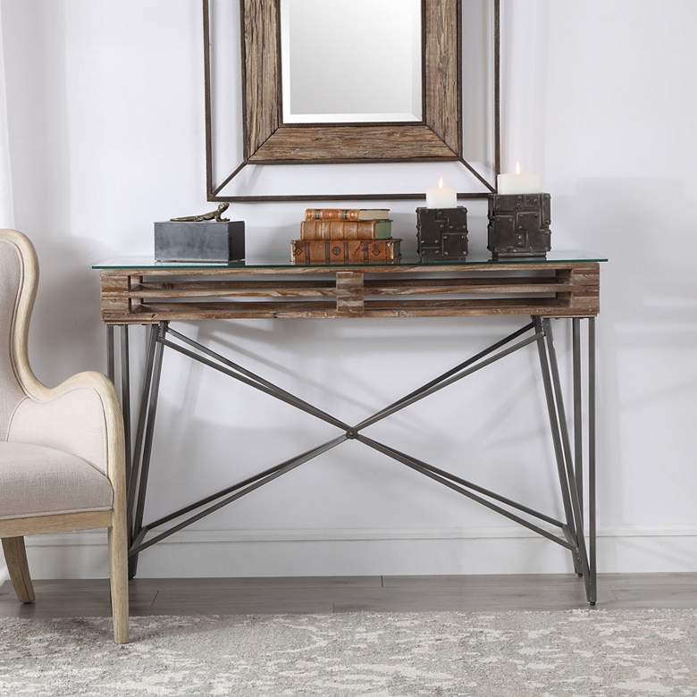 Image 1 Uttermost Ryne 51 3/4 inch Wide Distressed Wood Console Table