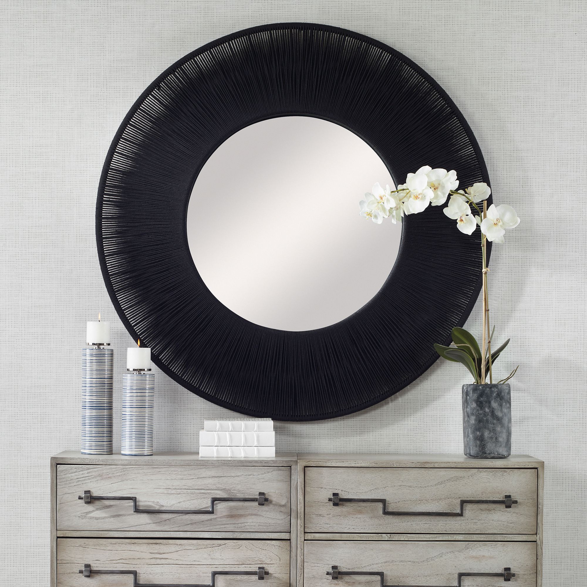 Uttermost Sailor's Knot Black 51 1/4" Round Wall Mirror in scene