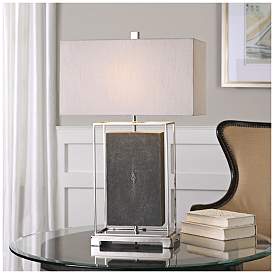 Image3 of Uttermost Sakana 28 1/2" Rubbed Gray Floating Rectangle Ceramic Lamp more views
