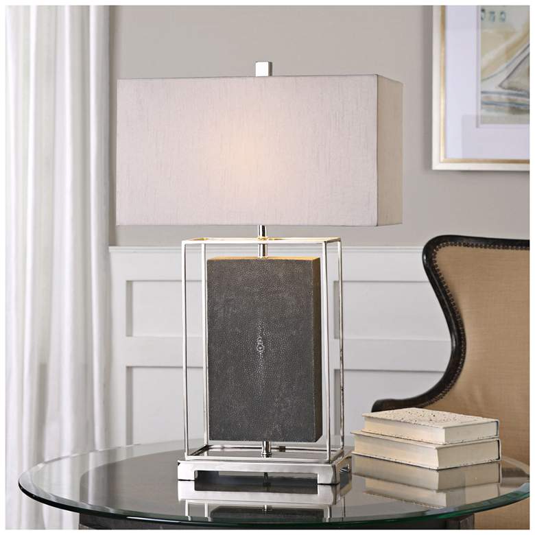 Image 3 Uttermost Sakana 28 1/2" Rubbed Gray Floating Rectangle Ceramic Lamp more views
