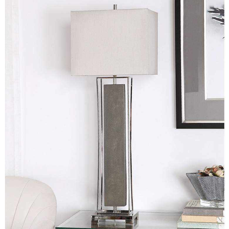 Image 1 Uttermost Sakana Rubbed Gray Faux Shagreen Buffet Table Lamp