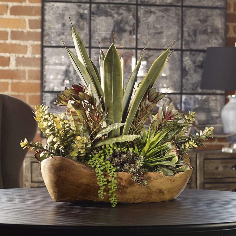 Image 1 Uttermost Salar Succulents 22" Wide Faux Plant in Bowl