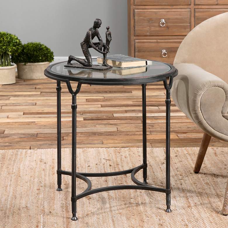 Uttermost Samson 24 1/2&quot; Wide Black Metal Round Side Table