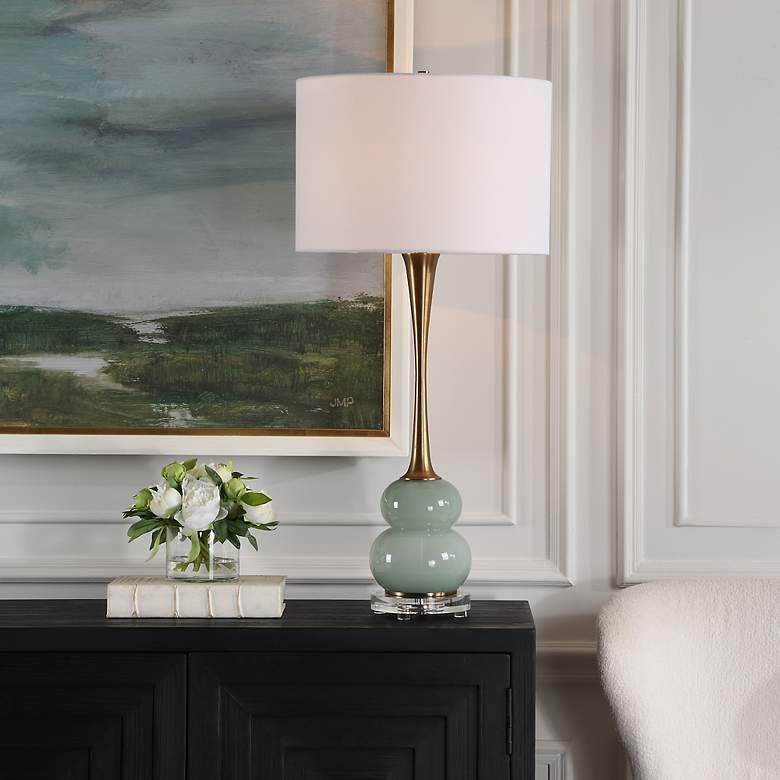Image 1 Uttermost Sanctuary 35 1/4" Modern Green Glass Table Lamp
