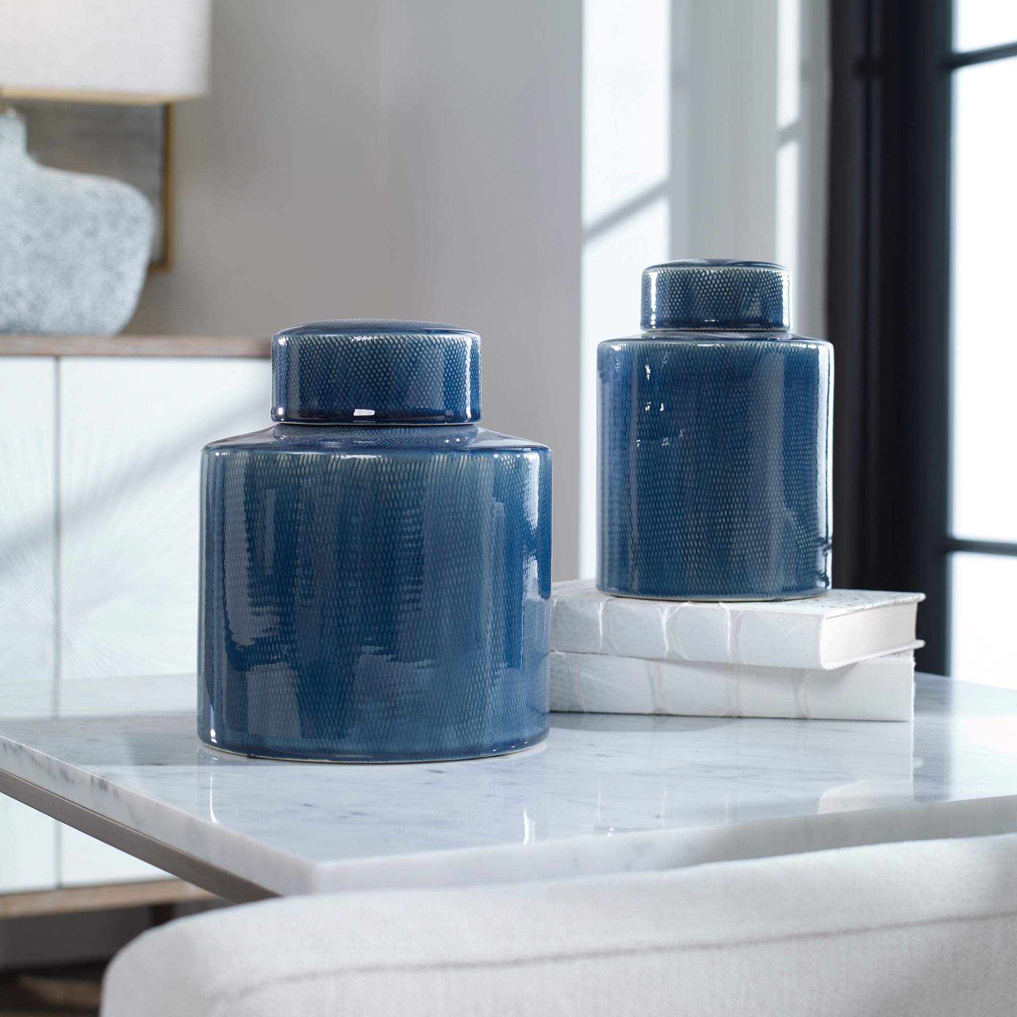 Image 3 Uttermost Saniya Saphhire Blue Ceramic Containers Set of 2 more views