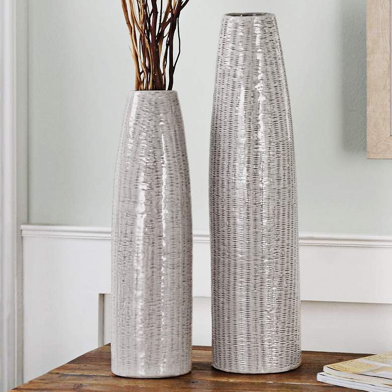 Image 1 Uttermost Sara Pale Taupe 2-Piece Ceramic Vase Set