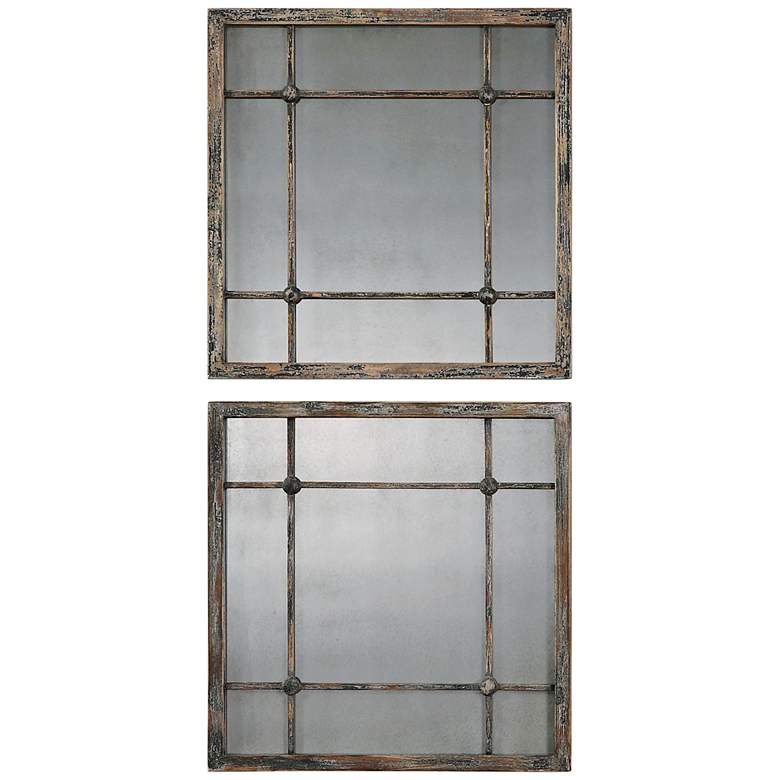 Image 2 Uttermost Saragano 19" Square Distressed Wall Mirrors Set of 2