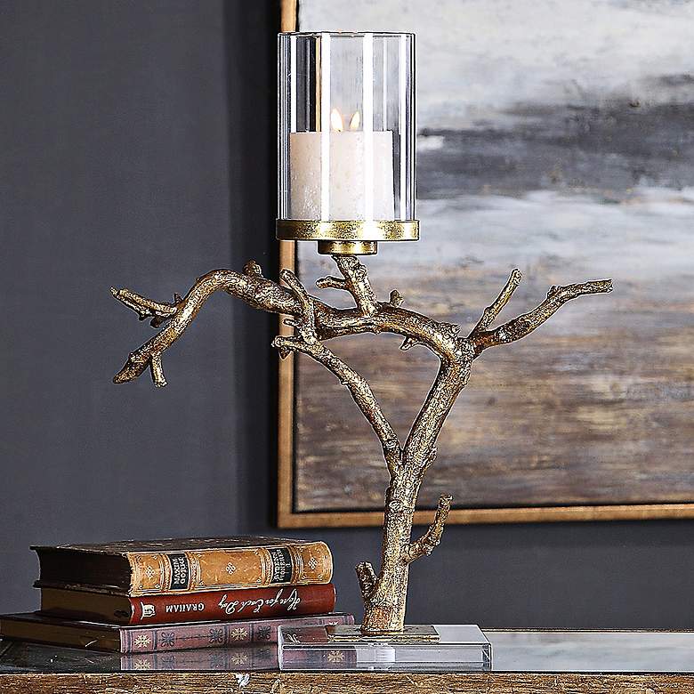Image 1 Uttermost Saud 18" High Antique Gold Branch Candle Holder