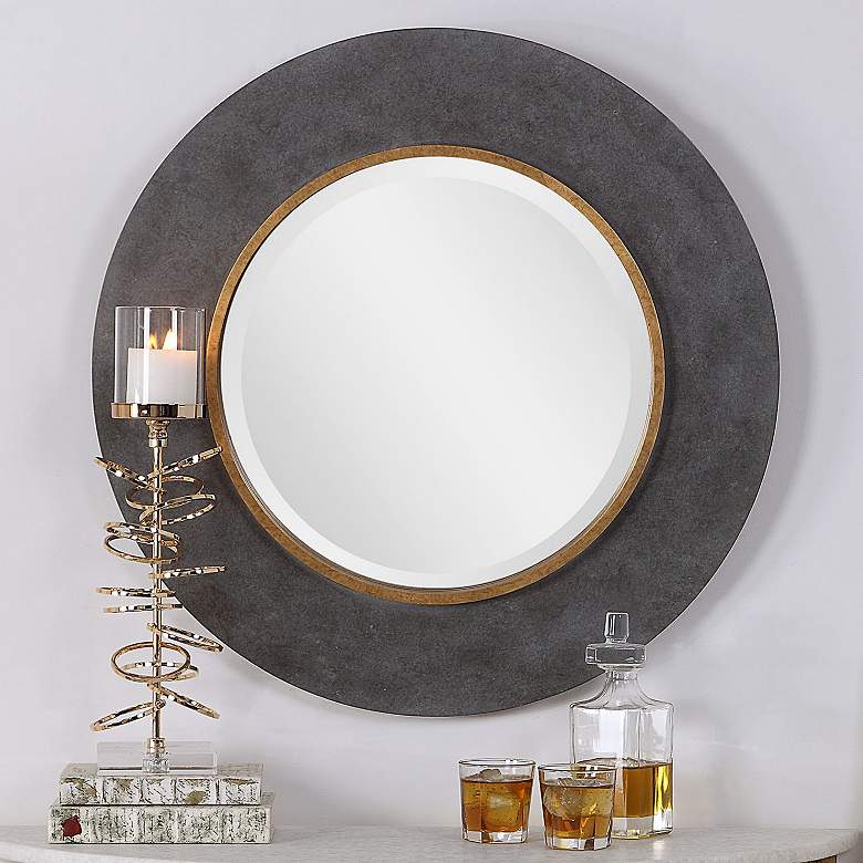 Image 2 Uttermost Saul Charcoal Concrete 30" Round Wall Mirror