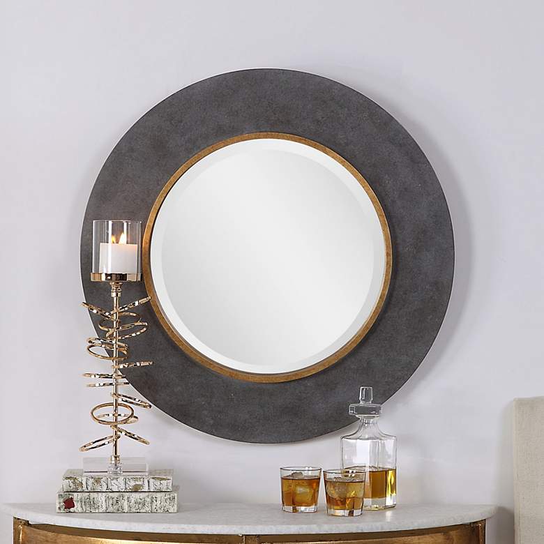 Image 2 Uttermost Saul Charcoal Concrete 30" Round Wall Mirror