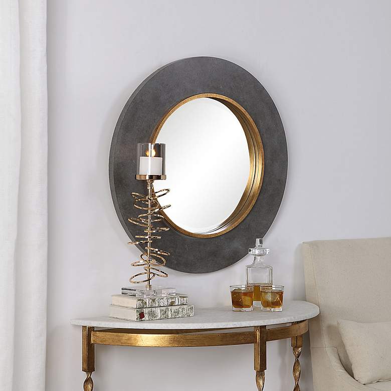 Image 6 Uttermost Saul Charcoal Concrete 30" Round Wall Mirror more views