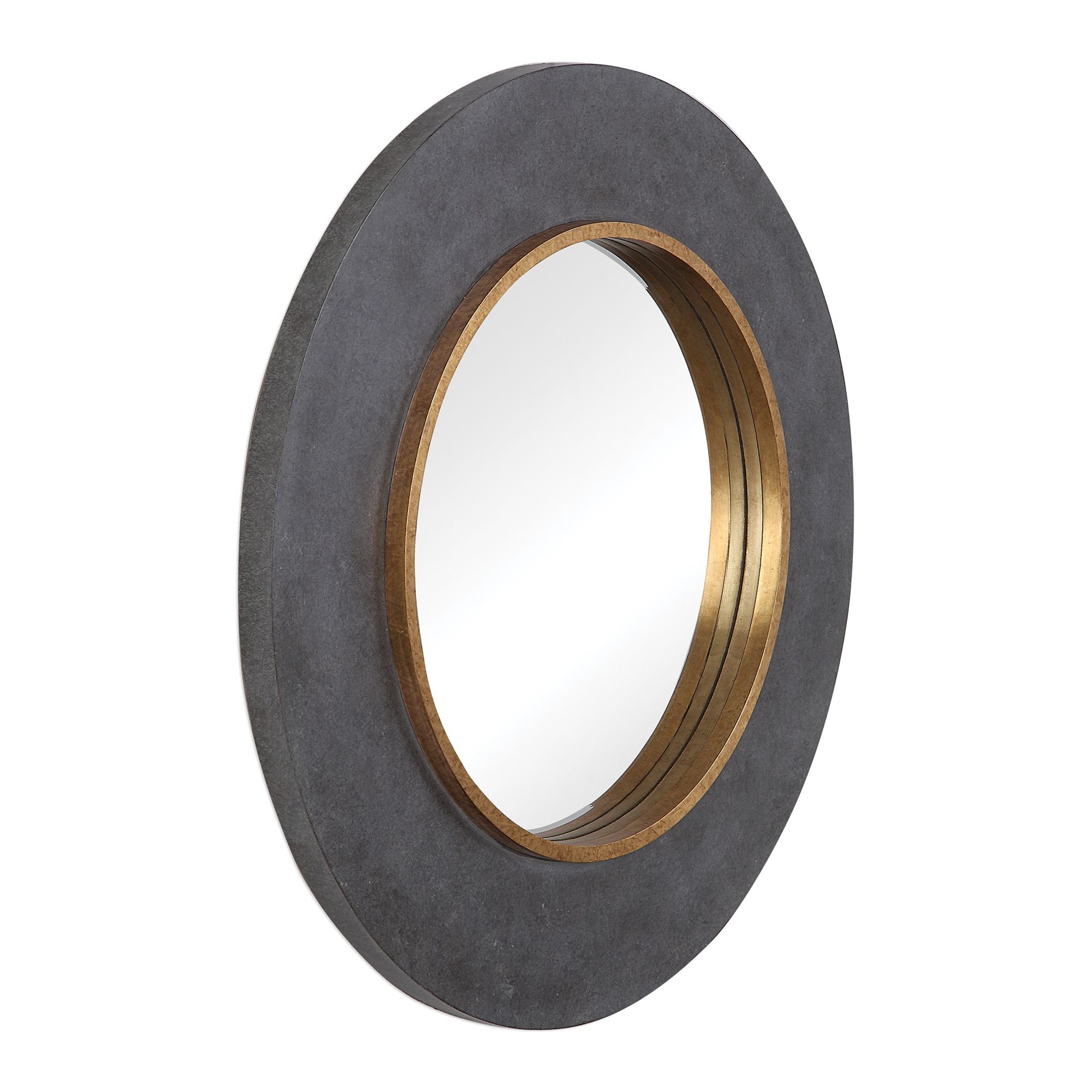 Image 7 Uttermost Saul Charcoal Concrete 30" Round Wall Mirror more views