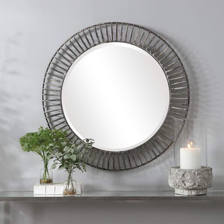 Image 1 Uttermost Schwartz Aged Silver 36 1/2 inch Round Wall Mirror