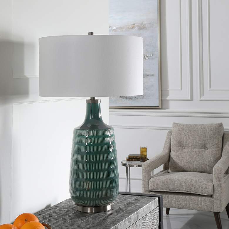 Image 1 Uttermost Scouts 30 1/2" Deep Teal Glaze Modern Ceramic Table Lamp